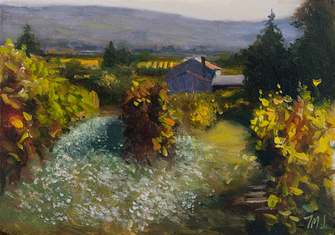 daily painting titled House, Vines and Wildflowers