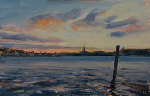 daily painting titled Daybreak, Giudecca Canal