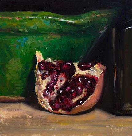 daily painting titled Still Life with Pomegranate Quarter and ProvenÃ§al Bowl