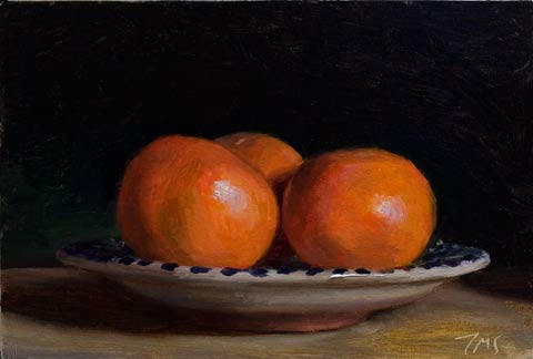 daily painting titled Clementines on a Spanish Dish