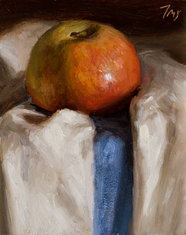 daily painting titled Apple on a French Cloth