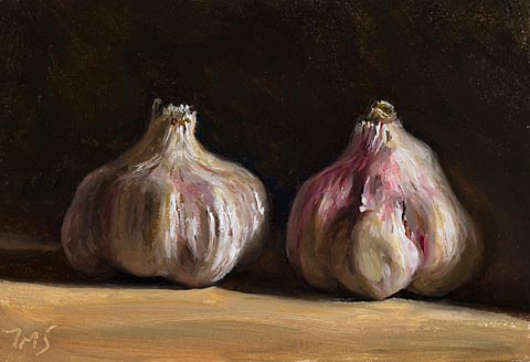 daily painting titled Two Garlic Heads
