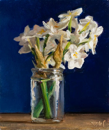 daily painting titled Jonquils in a Jam Jar