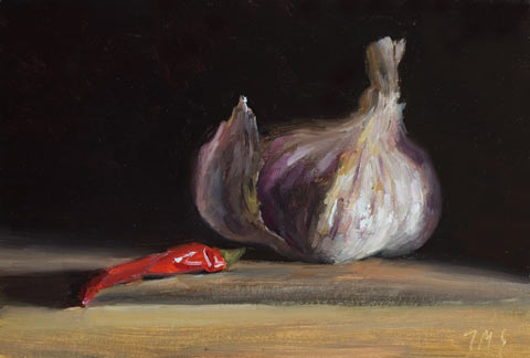 daily painting titled Still Life with Garlic and chili