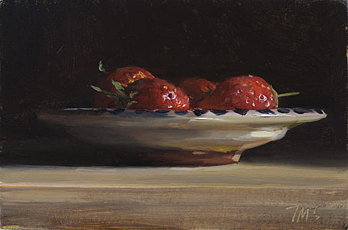 daily painting titled Strawberries on a Spanish Dish