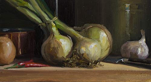 daily painting titled Still Life with New Seasons Onions