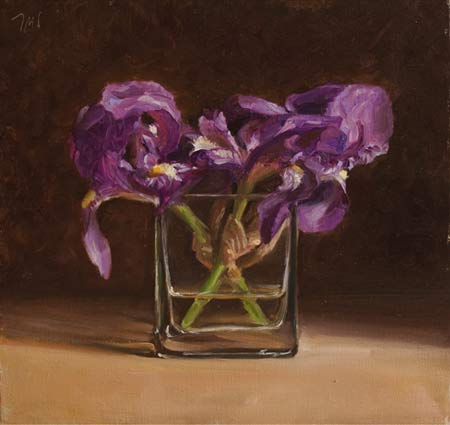 daily painting titled Wild Irises in a Glass Vase
