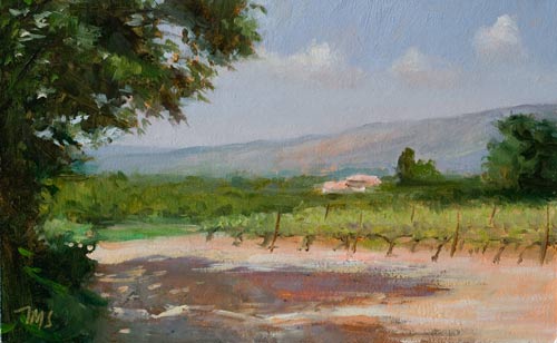 daily painting titled Shade at the Edge of a Vineyard, Flassan