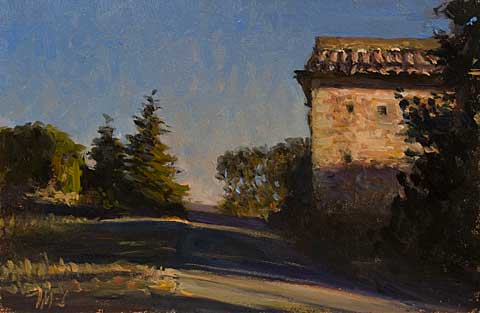 daily painting titled Evening Shadows, Les Couguieux
