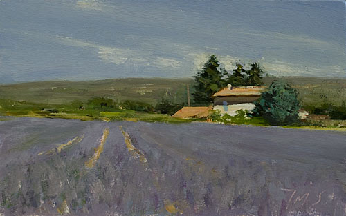 daily painting titled House and Lavender Field