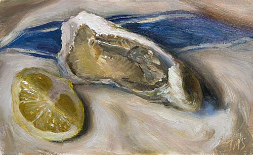 daily painting titled  Oyster and Lemon Quarter