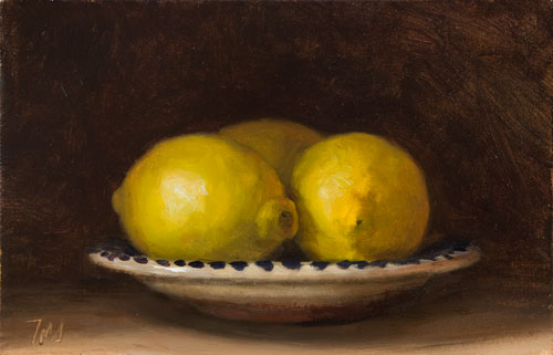 daily painting titled Lemons on a Spanish Plate
