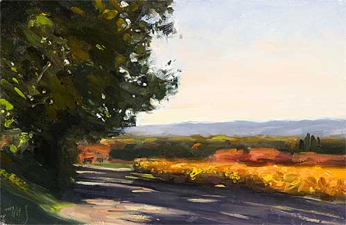 daily painting titled Morning Road, Autumn Vines