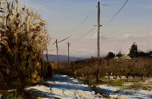 daily painting titled Road past Les Fougassets, winter