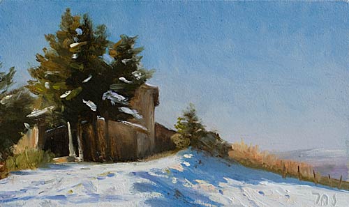 daily painting titled Snow at le Jacoumet