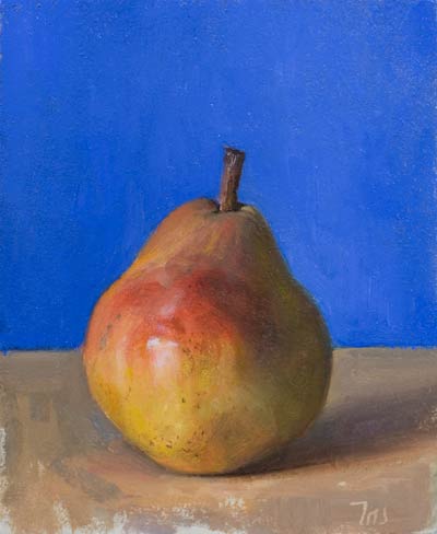 daily painting titled Pear with blue background