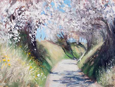 daily painting titled Road with spring blossom