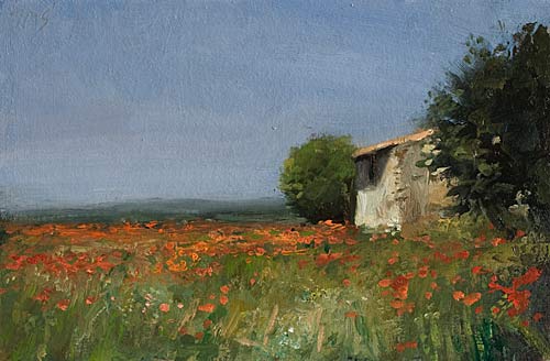 daily painting titled Cabanon and poppy field