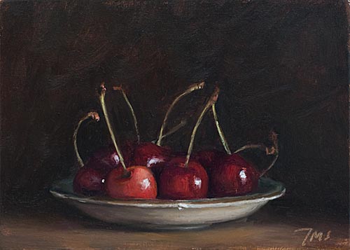 daily painting titled Cherries on a saucer