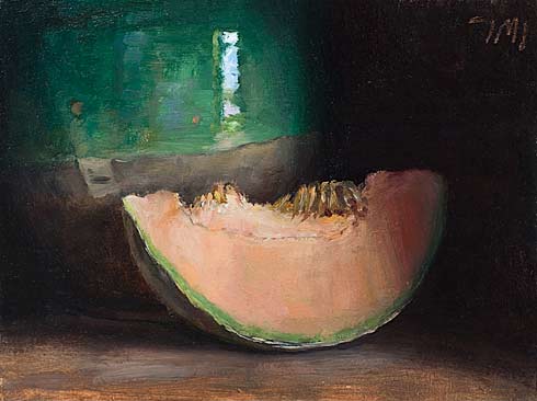 daily painting titled Still life with melon slice and confit pot
