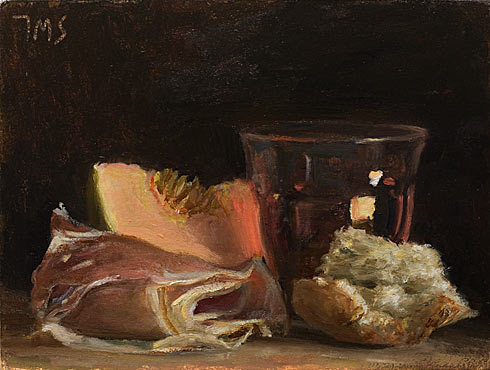 daily painting titled Melon, ham, bread and rosÃ©