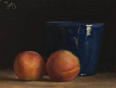 daily painting titled Apricots and blue cup