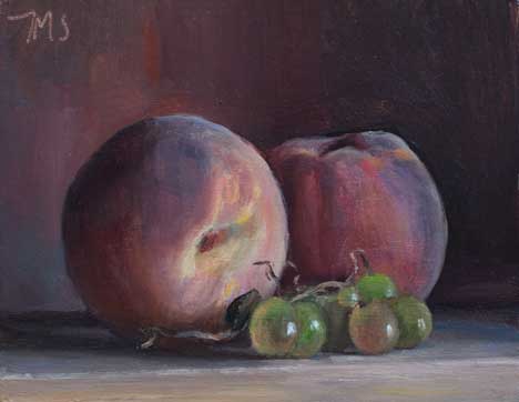 daily painting titled Still life with peaches and grapes