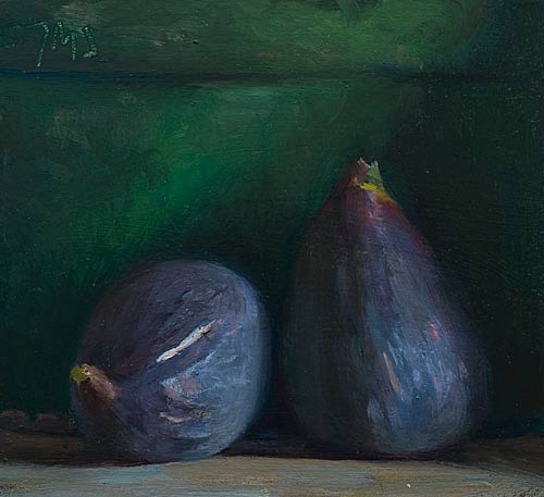 daily painting titled Blue figs and green bowl