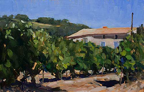 daily painting titled House and vines, Gigondas