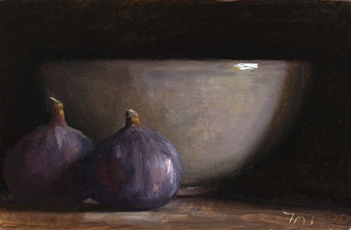 daily painting titled Still life with figs and grey bowl