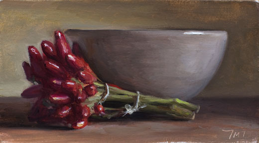 daily painting titled Bowl with red chilis