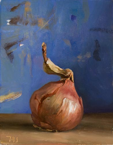 daily painting titled Roscoff onion with blue background