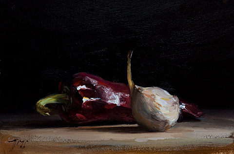 daily painting titled Clove of garlic with chili pepper