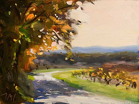 daily painting titled Road under trees, autumn