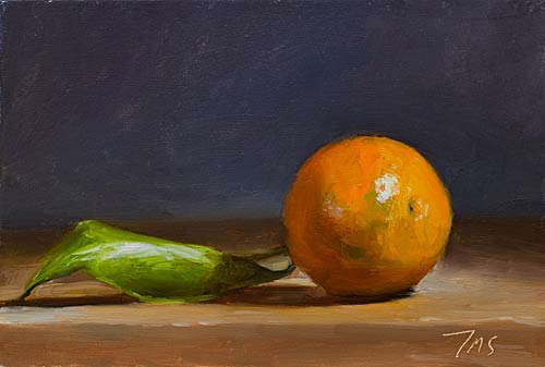 daily painting titled Clementine and leaf