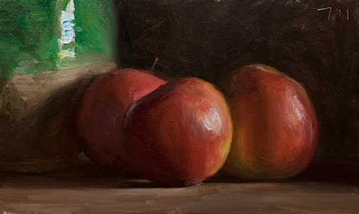daily painting titled Still life with apples and confit pot
