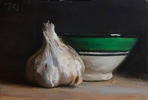 daily painting titled Garlic and Moroccan bowl