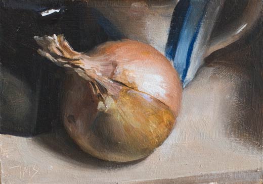 daily painting titled Onion, cup and bottle