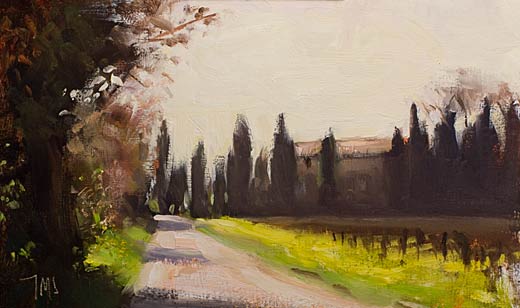 daily painting titled House with cypress trees