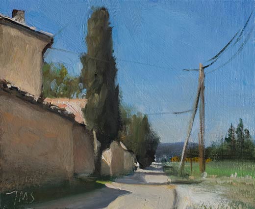 daily painting titled Road with cypress 