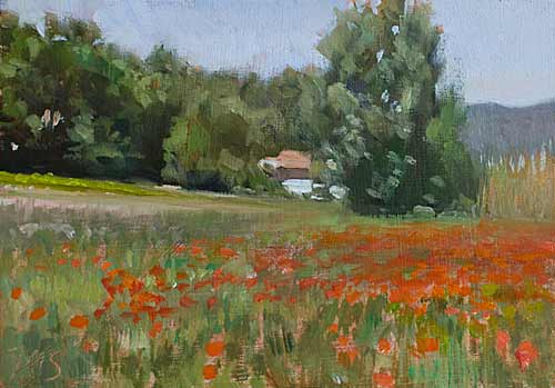 daily painting titled Poppy field, Entrechaux