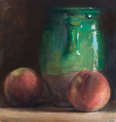 daily painting titled White Peaches and Confit pot