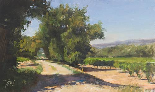 daily painting titled Track through vineyards, Bedoin