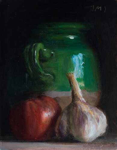 daily painting titled Confit pot, tomato and garlic