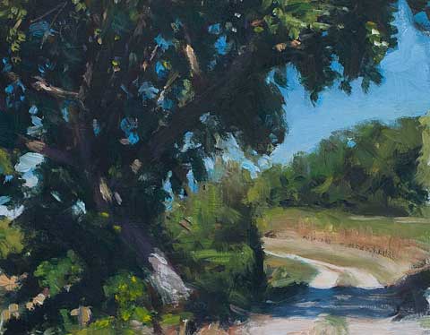 daily painting titled Track and oak tree