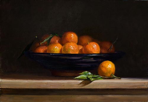 daily painting titled Clementines in a spanish bowl