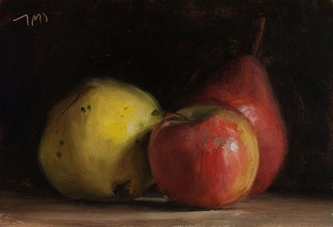 daily painting titled Quince, pear and apple