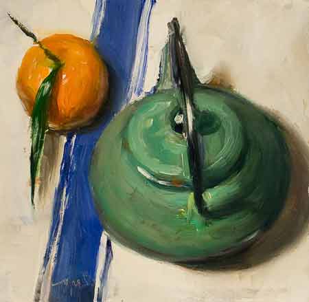 daily painting titled Clementine and japanese teapot