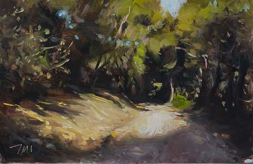 daily painting titled Track through pine trees