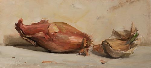 daily painting titled Shallot and garlic cloves